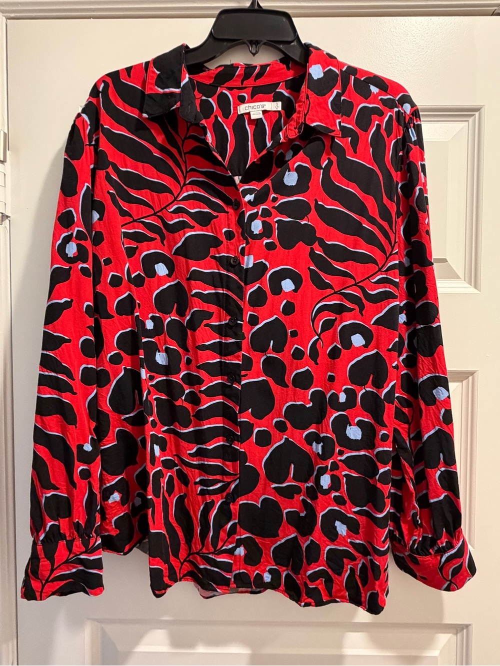 Chico's Red Animal Print Button-Front Blouse